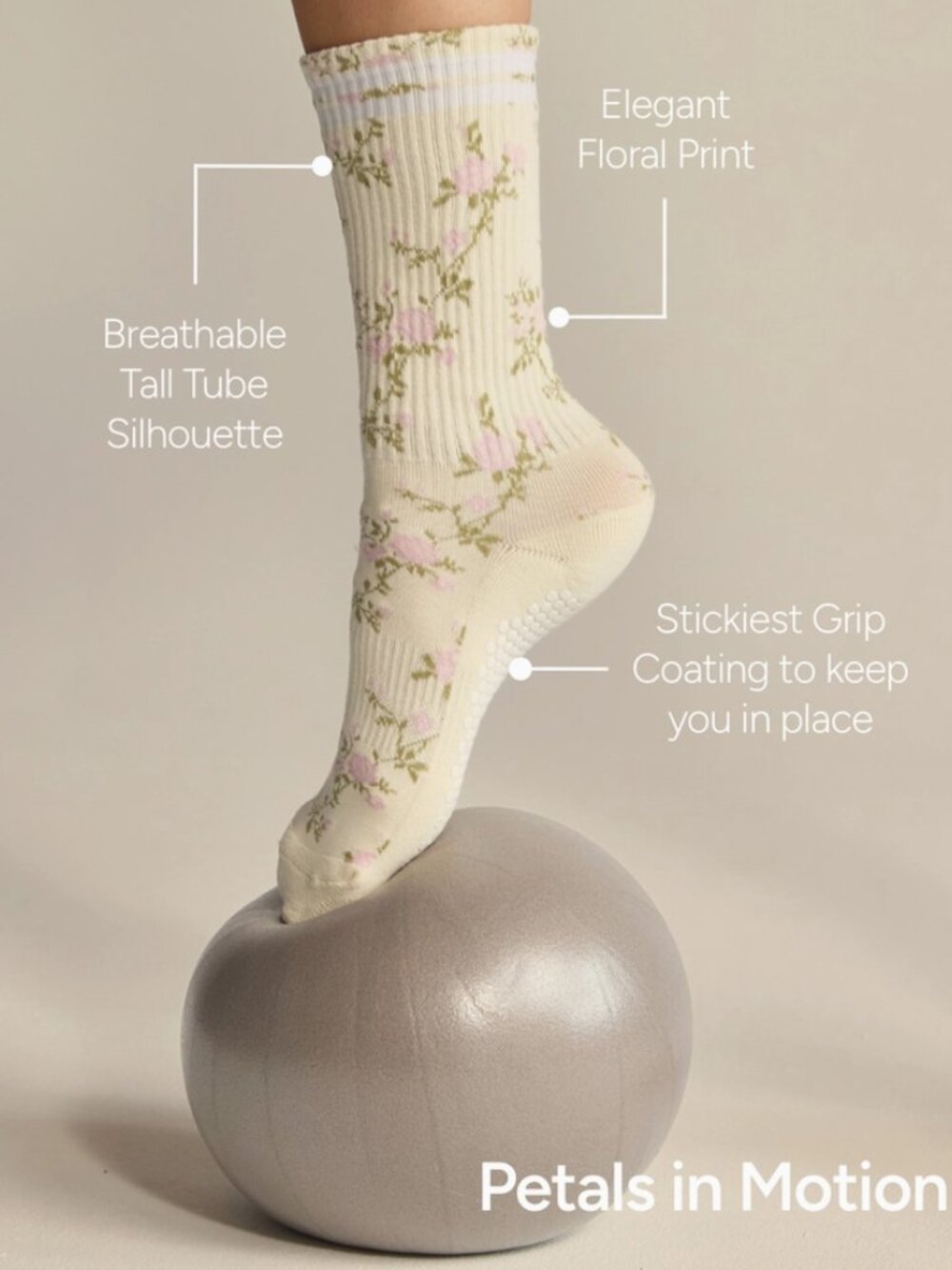 Baby Pink Floral Grip Sock